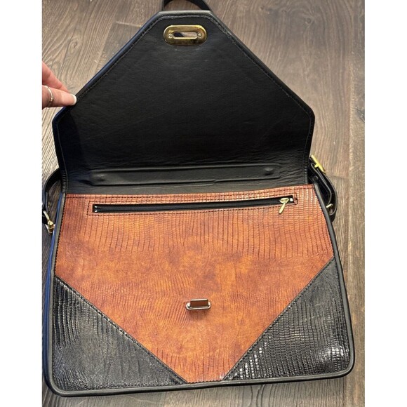 Roche Handmade Black & Brown Lizard Leather Convertible Handbag Briefcase - Picture 4 of 12
